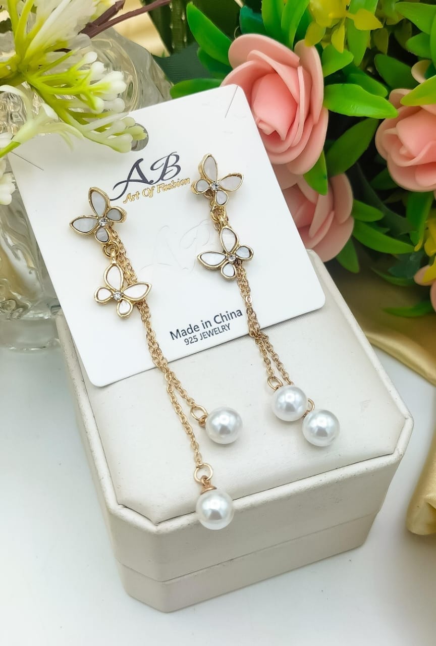 Unique Design Elegant Delicate Pearl Butterfly Tassel Earrings Women Jewelry