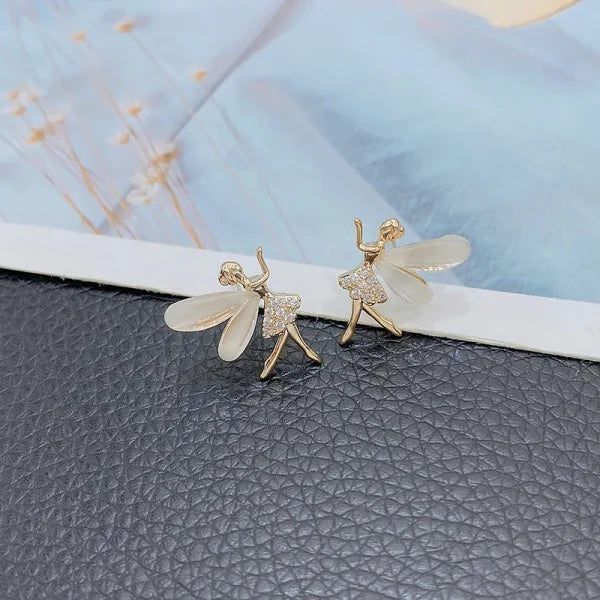 Fashion Cute Flower Wings Elf Stud Earring Design Zircon Fairy Exquisite
