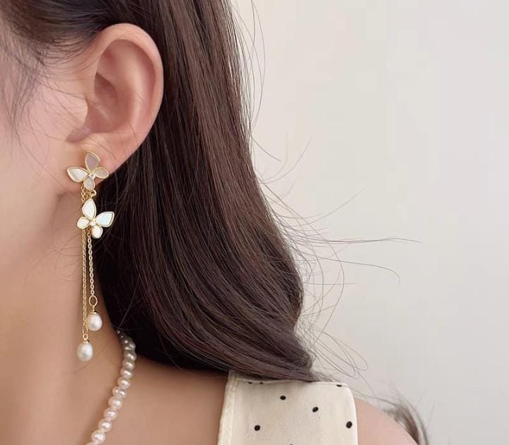 Unique Design Elegant Delicate Pearl Butterfly Tassel Earrings Women Jewelry