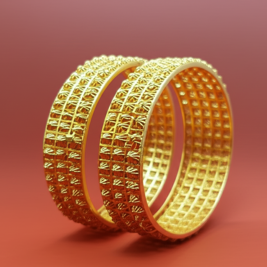 Golden Brass Bangles For Women – 1 Pair Artificial Jewelry Bangles In Bright Gold Color For Daily Use, Festive Wear, And Party Styling
