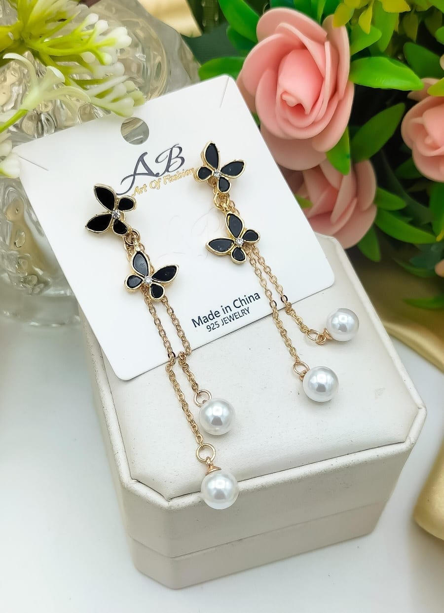 Unique Design Elegant Delicate Pearl Butterfly Tassel Earrings Women Jewelry