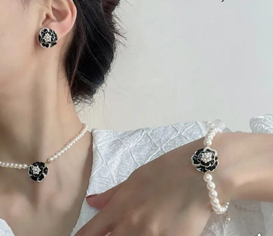Elegant Flower Design Pearl Stone Set / Necklace/ Earrings /braclet For Women Jewelry
