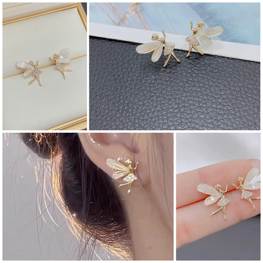 Fashion Cute Flower Wings Elf Stud Earring For Women Girls Design Zircon Fairy Exquisite Earring Jewelry
