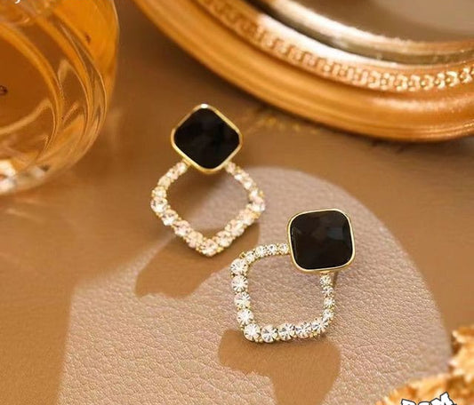 Zircon Korean Black Shiny Earing Resin Rhombus Earrings Earrings Jewelry Fashion For Women
