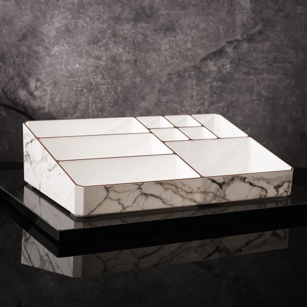 9 Compartment Marble Look jewellery Organiser Storage And Cosmetic Storage – White