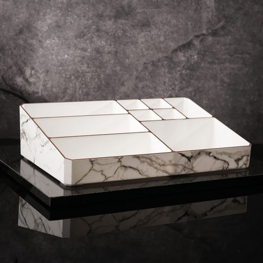 9 Compartment Marble Look jewellery Organiser Storage And Cosmetic Storage – White