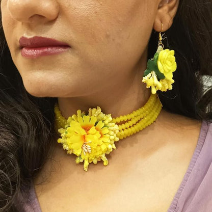 Artificial Flower Jewelry Set Pearl Choker Necklace