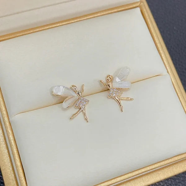 Fashion Cute Flower Wings Elf Stud Earring Design Zircon Fairy Exquisite