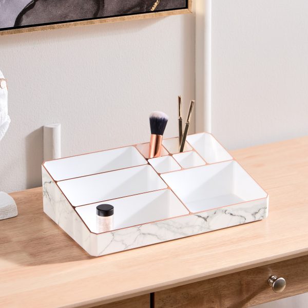 9 Compartment Marble Look jewellery Organiser Storage And Cosmetic Storage – White