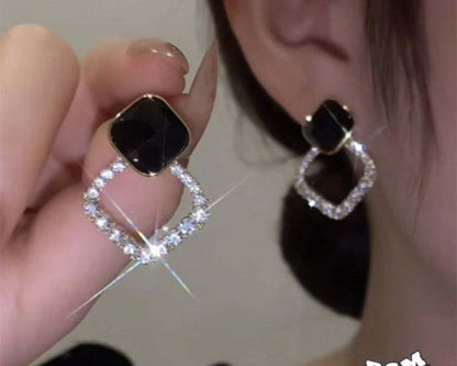 Zircon Korean Black Shiny Earing Resin Rhombus