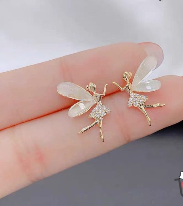 Fashion Cute Flower Wings Elf Stud Earring Design Zircon Fairy Exquisite