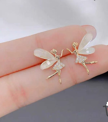 Fashion Cute Flower Wings Elf Stud Earring Design Zircon Fairy Exquisite
