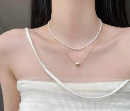 Elegant Double Layer Heart Pearl Pendent