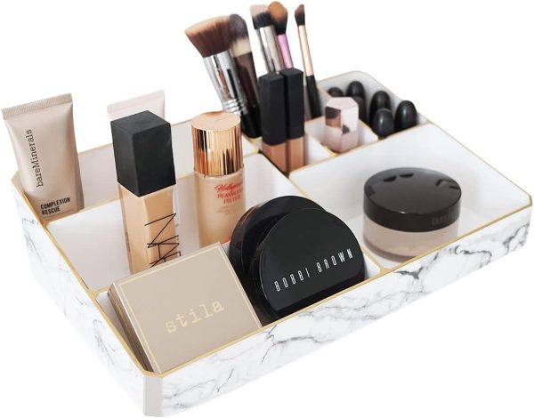 9 Compartment Marble Look jewellery Organiser Storage And Cosmetic Storage – White