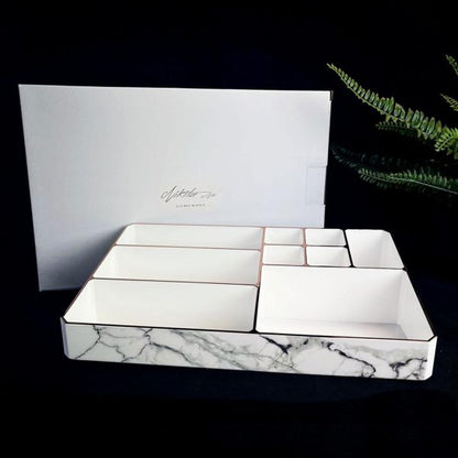 9 Compartment Marble Look jewellery Organiser Storage And Cosmetic Storage – White
