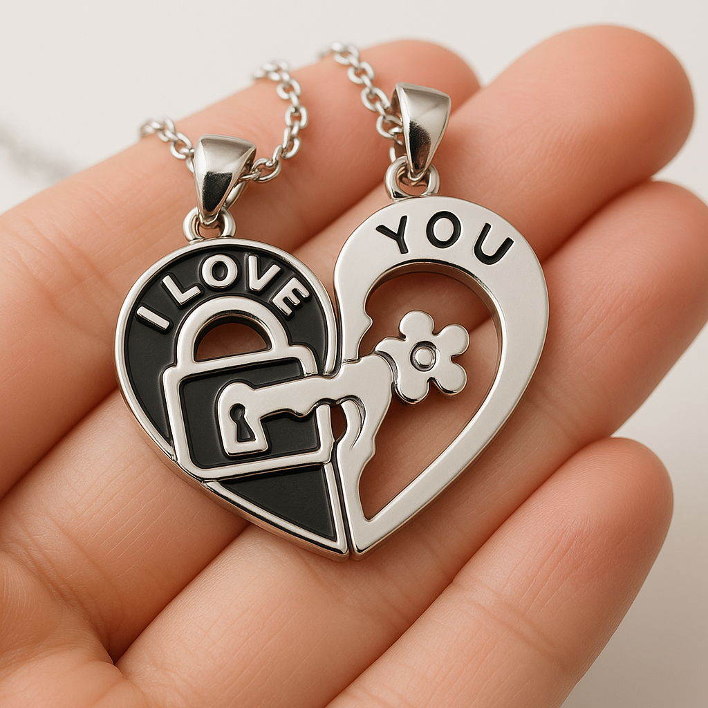 Set Of 2 Heart Design Couple’s Pendant, Ily