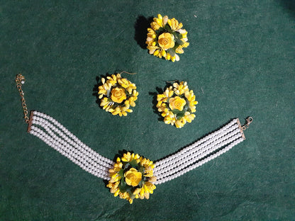 Artificial Flower Jewelry Set Pearl Choker Necklace